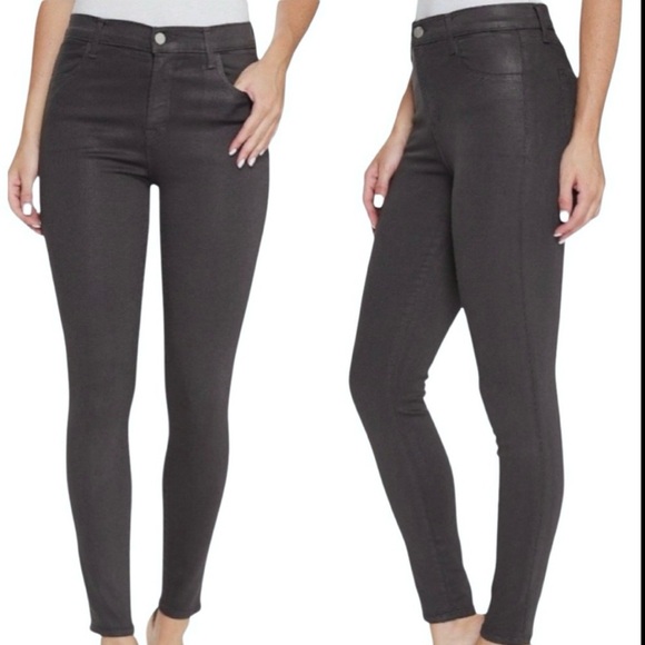 J BRAND Alana High Rise Crop Skinny Jeans Light Coated Waxed Chrome Grey Size 32 - Picture 1 of 14
